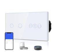BSEED WIFI Interrupteur Tactile 2 Gang 1 Voie avec Interrupteur à Rideau Intelligent, contrôle à distance via application Smart Life/Tuya,compatible avec Alexa et Google Home, Blanc