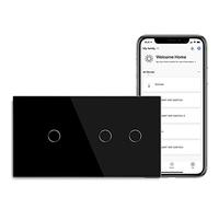 BSEED WIFI Interrupteur Tactile, Interupteur Intelligent avec lumières LED, Nécessite Un Fil Neutre, Interrupteur Mural en Verre, Compatible avec Alexa/Google, Noir