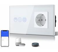 BSEED WiFi Smart Alexa Interrupteur de volet roulant avec prise normale compatible avec Google Home Tuya Interrupteur à écran tactile en verre Interrupteur de store WiFi (fil zéro requis) Blanc
