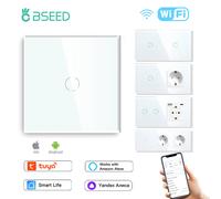 BSEED Wifi tactile interrupteur d'éclairage mural avec prise ue USB type-c fiches Tuya vie intelligente Alexa Yandex App panneau de verre de contrôle 3G Double Type-C