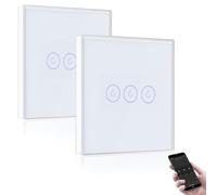 BSEED WiFi Variateur de Lumière,1 Gang 1 Voie Intelligent Interrupteur Blanc,Compatible avec Amazon Alexa et Google Home,Interrupteur Connecté WiFi avec Écran Tactile(Ligne Neutre Requis)-2 Pack