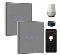 BSEED WiFi Variateur de Lumière,1 Gang 1 Voie Intelligent Interrupteur Gris,Compatible avec Amazon Alexa et Google Home,Interrupteur Connecté WiFi avec Écran Tactile(Ligne Neutre Requis)-2 Pack