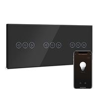 BSEED WiFi Variateur de Lumière Triple,1 Gang 1 Voie Intelligent Interrupteur gradateur Noir,Compatible avec Alexa et Google Home,Interrupteur Connecté WiFi avec Écran Tactile(Ligne Neutre Requis)