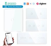 BSEED Zigbee commutateurs muraux interrupteur d'éclairage à écran tactile intelligent 1/2/3 boutons 1/2/3 voies Google Alexa Tuya App contrôle pas de ligne neutre Triple 3Gang White