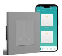 BSEED Zigbee Interrupteur Cadre en PC 2 Gang 1 Voie avec Bornes à Ressort,Smart Interrupteur Compatible avec Alexa et Google Home(Nécessite Gateway Hub et Fil Neutre),Gris