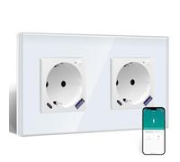 BSEED ZigBee Steckdose mit USB C 20W Schnellladegerät mit Verbrauchsmessung,WLAN Doppelsteckdose Unterputz für Alexa/Google Home,Smart Steckdose mit Strommessung 16A,2 Fach Weiß(Gateway Hub Bedarf)