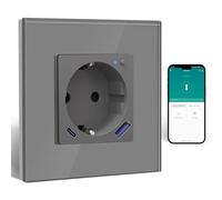 BSEED ZigBee Steckdose mit USB C 20W Schnellladegerät mit Verbrauchsmessung,WLAN Steckdose Unterputz für Alexa/Google Home,Smart Steckdose mit Strommessung 16A,1 Fach Grau(Gateway Hub Bedarf)