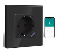 BSEED ZigBee Steckdose mit USB C 20W Schnellladegerät mit Verbrauchsmessung,WLAN Steckdose Unterputz für Alexa/Google Home,Smart Steckdose mit Strommessung 16A,1 Fach Schwarz(Gateway Hub Bedarf)