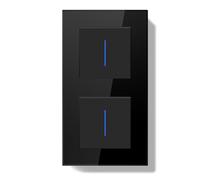 BSEEDLIFE Double Interrupteur Mural,Interrupteur de Réinitialisation Encastrable avec Indicateur LED avec Cristal Cadre en Verre,Double 1 Gang 1 Voie 157 * 86mm Noir(Reset Bouton Poussoir)