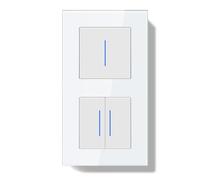 BSEEDLIFE Double Interrupteur Mural,Interrupteur de Réinitialisation Encastrable avec Indicateur LED avec Cristal Cadre en Verre,1 Gang 1 Voie+2 Gang 1 Voie,157 * 86mm Blanc(Reset Bouton Poussoir)