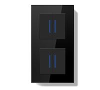 BSEEDLIFE Double Interrupteur Mural,Interrupteur de Réinitialisation Encastrable avec Indicateur LED avec Cristal Cadre en Verre,Double 2 Gang 1 Voie 157 * 86mm Noir(Reset Bouton Poussoir)