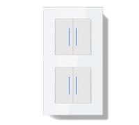 BSEEDLIFE Double Interrupteur Mural,Interrupteur de Réinitialisation Encastrable avec Indicateur LED avec Cristal Cadre en Verre,Double 2 Gang 1 Voie 157 * 86mm Blanc(Reset Bouton Poussoir)