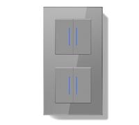 BSEEDLIFE Double Interrupteur Mural,Interrupteur de Réinitialisation Encastrable avec Indicateur LED avec Cristal Cadre en Verre,Double 2 Gang 1 Voie 157 * 86mm Gris(Reset Bouton Poussoir)