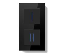 BSEEDLIFE Double Interrupteur Mural,Interrupteur de Réinitialisation Encastrable avec Indicateur LED avec Cristal Cadre en Verre,1 Gang 1 Voie+2 Gang 1 Voie,157 * 86mm Noir(Reset Bouton Poussoir)