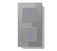 BSEEDLIFE Double Interrupteur Mural,Interrupteur de Réinitialisation Encastrable avec Indicateur LED avec Cristal Cadre en Verre,1 Gang 1 Voie+2 Gang 1 Voie,157 * 86mm Gris(Reset Bouton Poussoir)