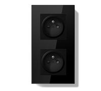 BSEEDLIFE Double Prise Murale,Normes Françaises Prise Encastrable,Facile à Installer avec Rapide à Connecter,Panneau en Verre Cristal,2 Gang 157 * 86mm,Noir