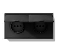 BSEEDLIFE Double Prise Schuko Encastrée Norme UE,Prise Murale 16A avec Cadre en PC,Avec Housse Imperméable,Griffes Rabattables,Type F avec Terre,2 Voies 150 * 80mm Noir