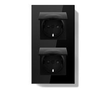 BSEEDLIFE Double Prise Schuko Encastrée Norme UE,Prise Murale 16A avec Cadre en Verre,Avec Housse Imperméable,Griffes Rabattables,Type F avec Terre,2 Voies 157 * 86mm Noir