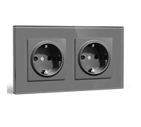 BSEEDLIFE Double Prise Schuko Encastrée Norme UE,Prise Murale 16A avec Cadre en Verre,Installation Facile,Griffes Rabattables,Type F avec Terre,2 Voies 157 * 86mm Gris