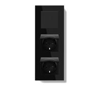 BSEEDLIFE Interrupteur lumineux avec prise, prise Schuko 1 compartiment 2 voies avec couvercle étanche, prise encastrée standard UE avec cadre en verre, prise encastrée avec griffes, 86 x 228 mm, noir