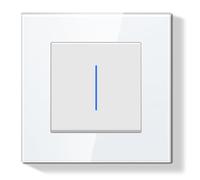 BSEEDLIFE Interrupteur Mural 1 Gang 1 Voie 86 * 86mm,Interrupteur de Réinitialisation Encastrable avec Indicateur LED avec Cristal Cadre en Verre,Blanc(Reset Bouton Poussoir)
