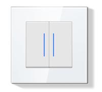 BSEEDLIFE Interrupteur Mural 2 Gang 1 Voie 86 * 86mm,Interrupteur de Réinitialisation Encastrable avec Indicateur LED avec Cristal Cadre en Verre,Blanc(Reset Bouton Poussoir)