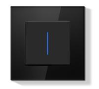 BSEEDLIFE Interrupteur Mural,Interrupteur de Réinitialisation Encastrable avec Indicateur LED avec Cristal Cadre en Verre,1 Gang 1 Voie 86 * 86mm Noir(Reset Bouton Poussoir)