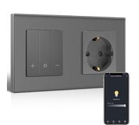 BSEEDLIFE Interrupteur variateur WiFi intelligent avec prise normale, prise Schuko + interrupteur variateur intelligent compatible avec Alexa/Google Home, interrupteur d'éclairage encastré à intensité