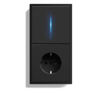 BSEEDLIFE Prise avec Interrupteur Mural,1 Gang 2 Voies 150 * 80mm,Interrupteur avec Prise Cadre PC et Indicateurs LED,Installation Facile,Noir