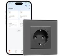 BSEEDLIFE Prise intelligente Wi-Fi en verre, 1 gang 86 x 86 mm, prise murale encastrée, télécommande par application, compatible avec Alexa/Google, 2,4 GHz, gris