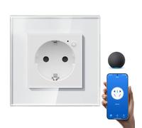 BSEEDLIFE Prise intelligente Wi-Fi en verre, 1 gang 86 x 86 mm, prise murale encastrée, télécommande par application, compatible avec Alexa/Google, 2,4 GHz, blanc