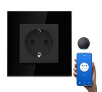 BSEEDLIFE Prise intelligente Wi-Fi en verre, 1 gang 86 x 86 mm, prise murale encastrée, télécommande par application, compatible avec Alexa/Google, 2,4 GHz, noir