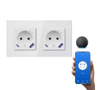 BSEEDLIFE Prise intelligente Wi-Fi en verre, 2 Gang 157 x 86 mm, prise murale intelligente avec fonction de mesure de l'électricité, télécommande par application, compatible avec Alexa/Google, 2,4 GHz