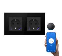 BSEEDLIFE Prise intelligente Wi-Fi en verre, 2 Gang 157 x 86 mm, prise murale intelligente avec fonction de mesure de l'électricité, télécommande par application, compatible avec Alexa/Google, 2,4 GHz