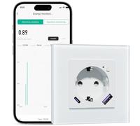 BSEEDLIFE Prise intelligente WiFi en cristal, 1 Gang 86 x 86 mm, Prise murale WiFi intelligente avec fonction de mesure d'électricité, Charge rapide USB-A/C de 20 W, 2,4 GHz, Blanc