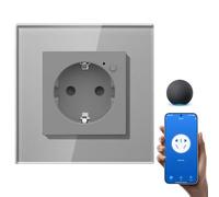 BSEEDLIFE Prise intelligente Zigbee en verre, 1 gang 86 x 86 mm, prise murale encastrée, télécommande par application, compatible avec Alexa/Google, gris