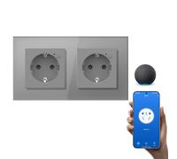 BSEEDLIFE Prise intelligente Zigbee en verre, 2 Gang 157 x 86 mm, prise murale intelligente encastrée, télécommande par application, compatible avec Alexa/Google, gris