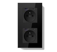 BSEEDLIFE Prise Murale avec USB et 1 Type C PD 20W,16A Normes Françaises Prise Electrique Encastrable,Facile à Installer,Panneau en Verre Cristal, 157 * 86mm,Noir