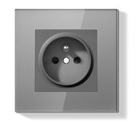 BSEEDLIFE Prise Murale,Normes Françaises Prise Electrique Encastrable,Facile à Installer,Panneau en Verre Cristal,1 Gang 86 * 86mm,Gris