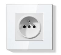 BSEEDLIFE Prise Murale,Normes Françaises Prise Electrique Encastrable,Facile à Installer,Panneau en Verre Cristal,1 Gang 86 * 86mm,Blanc