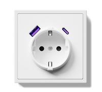 BSEEDLIFE Prise murale, prise Schuko avec charge rapide USB A/Type C de 20 W, à encastrer, 16 A, cadre pour PC, installation facile, griffes pliantes, 80 x 80 mm, blanc