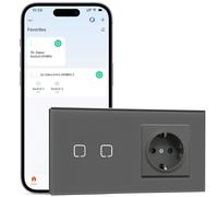BSEEDLIFE Prise normale avec interrupteur Zigbee - Interrupteur tactile intelligent à 2 prises - Compatible avec Alexa et Google Home - Interrupteur mural pour Smart Home - Gris (86 x 157 mm)