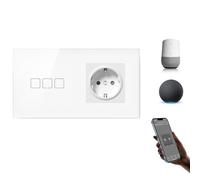 BSEEDLIFE Prise normale avec interrupteur Zigbee - Interrupteur tactile intelligent à 3 voies - Compatible avec Alexa et Google Home - Interrupteur mural pour Smart Home - Blanc (86 x 157 mm)