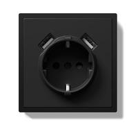 BSEEDLIFE Prise Schuko Encastrée Norme UE,Prise Murale 16A avec Cadre en PC,avec Double USB Port,Griffes Rabattables,Type F avec Terre,1 Voie 80 * 80mm Noir