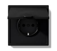 BSEEDLIFE Prise Schuko Encastrée Norme UE,Prise Murale 16A avec Cadre en PC,Avec Housse Imperméable,Griffes Rabattables,Type F avec Terre,1 Voie 80 * 80mm Noir