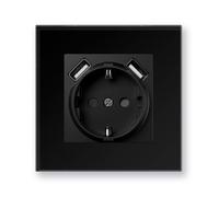 BSEEDLIFE Prise Schuko Encastrée Norme UE,Prise Murale 16A avec Cadre en Verre,avec Double USB Port,Griffes Rabattables,Type F avec Terre,1 Voie 86 * 86mm Noir