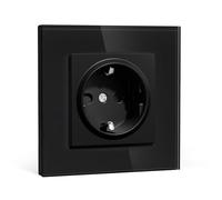 BSEEDLIFE Prise Schuko Encastrée Norme UE,Prise Murale 16A avec Cadre en Verre,Installation Facile,Griffes Rabattables,Type F avec Terre,1 Voie 86 * 86mm Noir