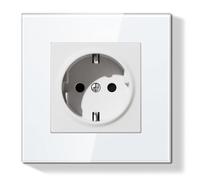 BSEEDLIFE Prise Schuko Encastrée Norme UE,Prise Murale 16A avec Cadre en Verre,Installation Facile,Griffes Rabattables,Type F avec Terre,1 Voie 86 * 86mm Blanc