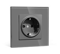 BSEEDLIFE Prise Schuko Encastrée Norme UE,Prise Murale 16A avec Cadre en Verre,Installation Facile,Griffes Rabattables,Type F avec Terre,1 Voie 86 * 86mm Gris