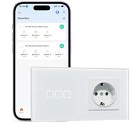 BSEEDLIFE Smart Tactile Interrupteur avec Prise Mural,Prise avec WIFI Intelligent Interrupteur,3 Gang 1 Voie 157 * 86 mm,Montage Encastré,Compatible avec Alexa et Google Home,Blanc